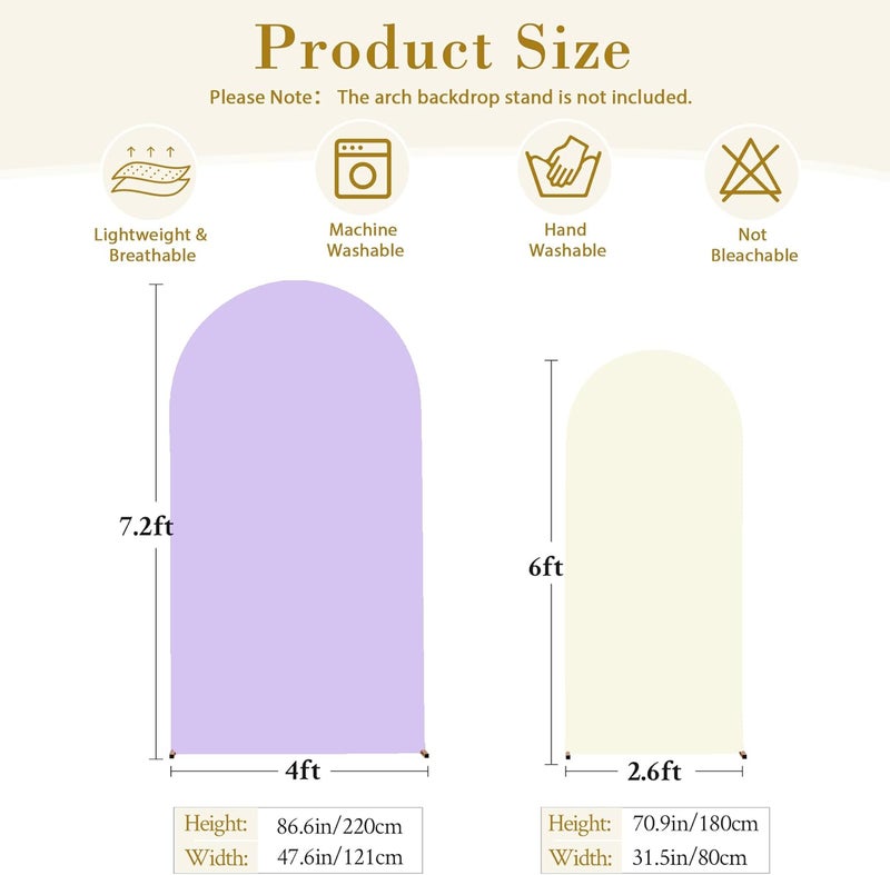 Suppromo Beige and Purple Arch Cover 2 Set-7.2FT, 6FT Arch Backdrop Cover Spandex Fitted Wedding Arch Stand Covers for Bridal Shower Wedding Baby Shower Birthday Party Ceremony Photo Background Decorations - Image 5